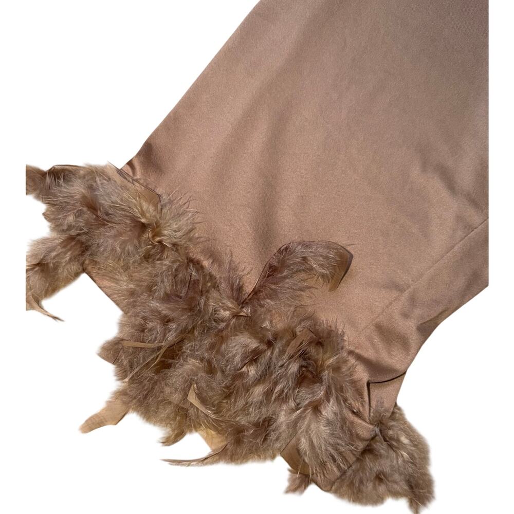 Feather Trim Wide Leg Lounge Pants Brown Taupe Elastic Waist Soft Stretch Size M - Picture 2 of 9